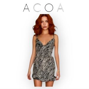 ACOA Zebra Print Mini Dress Small Sleeveless Cowl Neck Cutout Party Cocktail